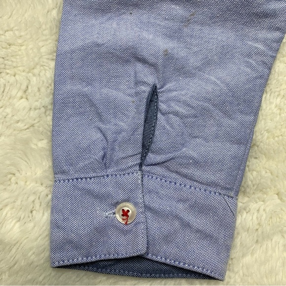 Tutto Piccolo Boy's Light Blue Red Button Down Shirt With Patches Size 12 - Picture 7 of 11